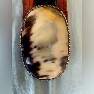 Cow horn western braided leather belt